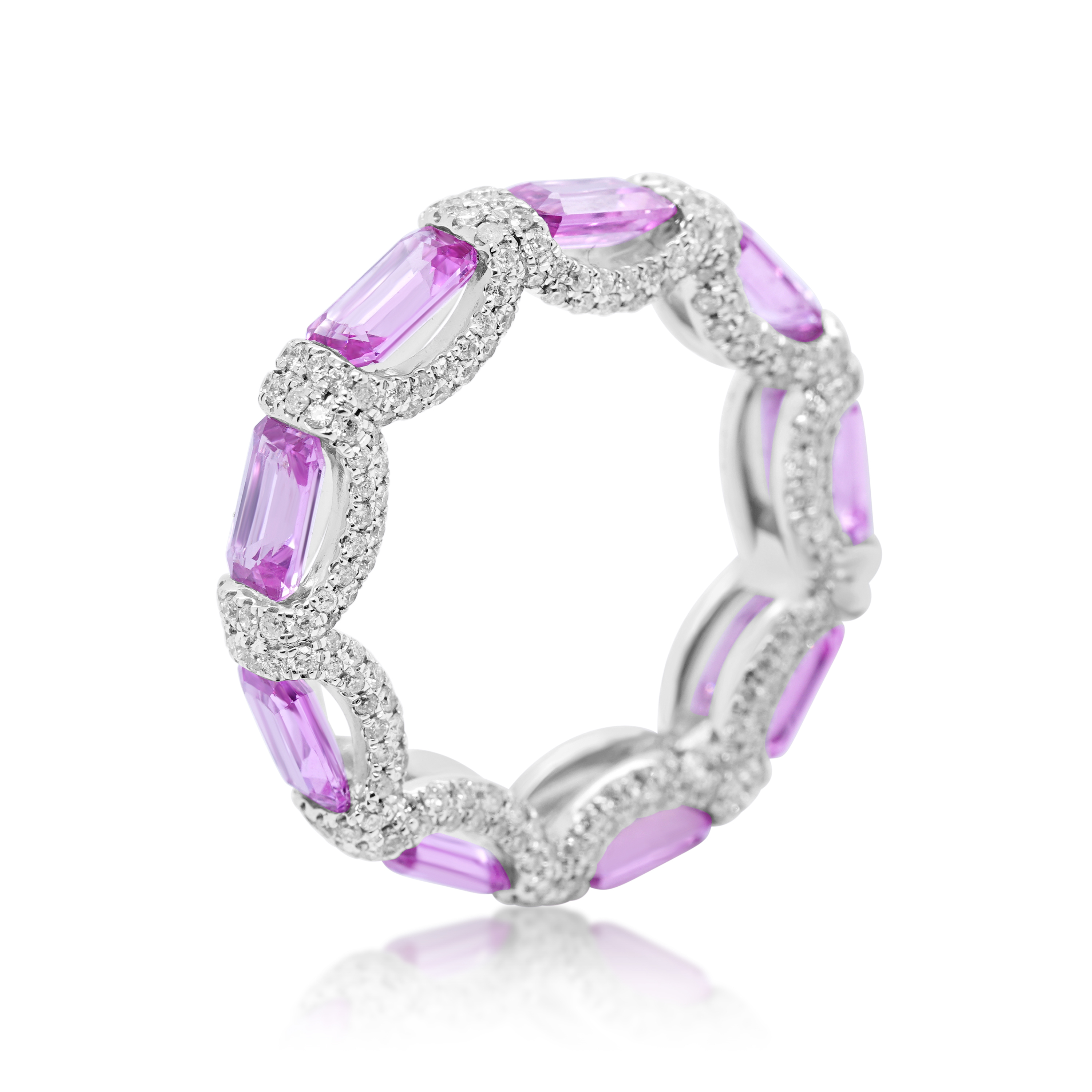 Diamond and Pink Sapphire Ring 2.55 ct. 14K White Gold